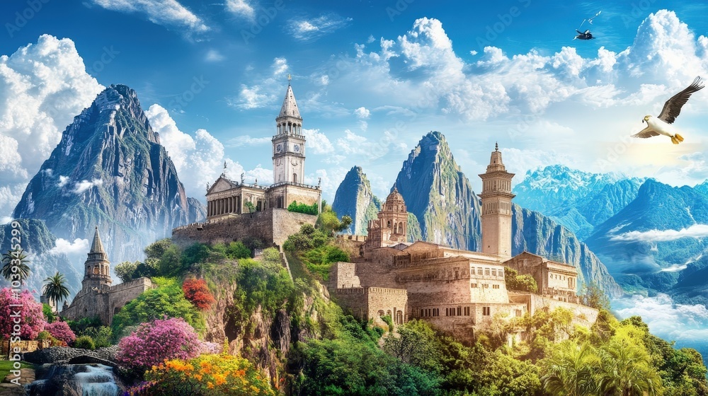 Fototapeta premium Explore the vibrant world of tourism by immersing yourself in new cultures, languages, and landscapes.