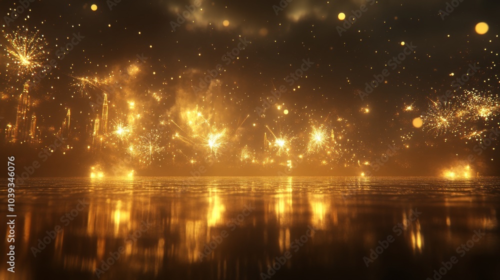 Naklejka premium Sparkling Fireworks Over Beach During New Year's Eve
