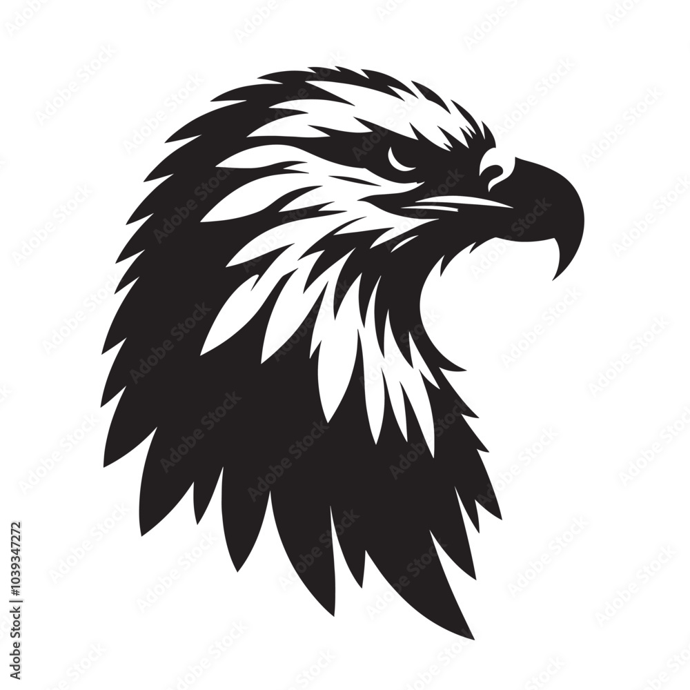 Obraz premium Black and white silhouette of eagle head looking to the right.