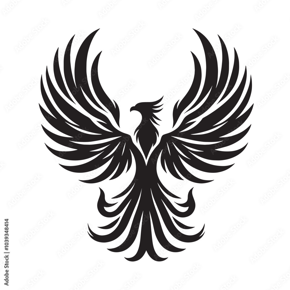 Fototapeta premium Black and white vector illustration of a phoenix with spread wings.