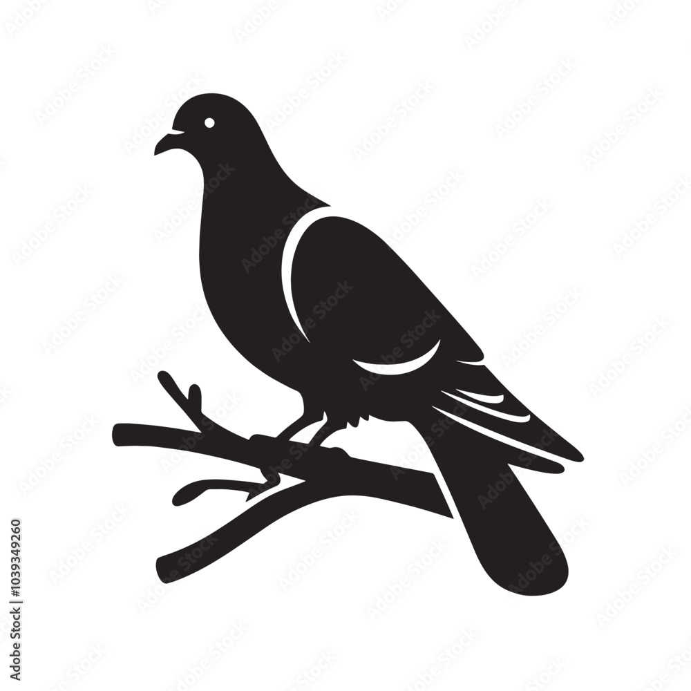 Obraz premium Black silhouette of a bird sitting on a branch.