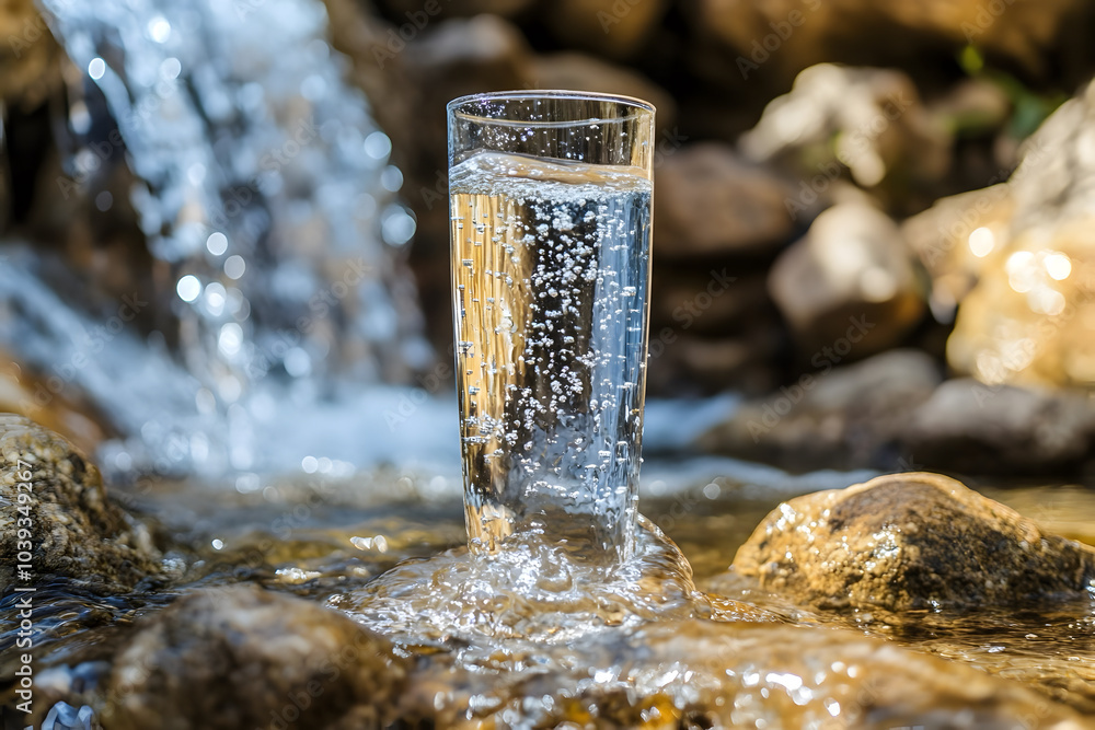 A glass of water with a concept of clean water source A glass of water with a concept of clean water source