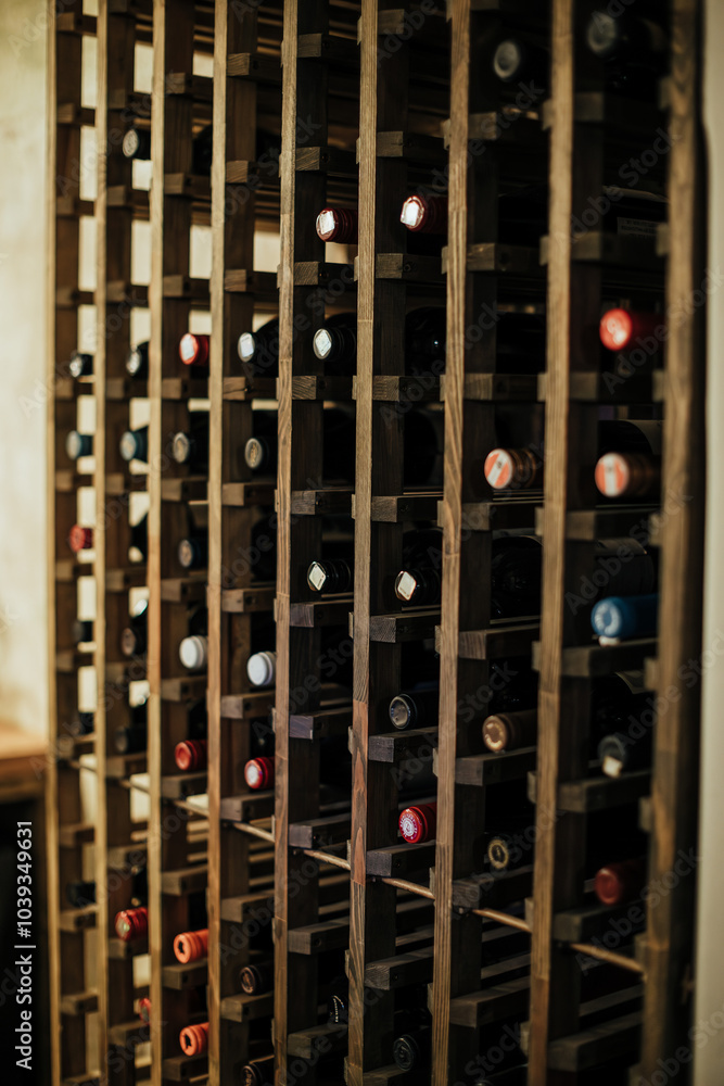 Rustic Wine Cellar with Wooden Bottle Rack Rustic Wine Cellar with Wooden Bottle Rack