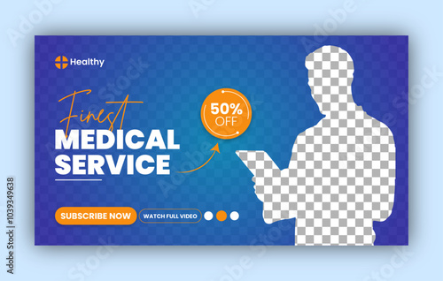 Medical health care youtube thumbnail cover design or medical web banner design template