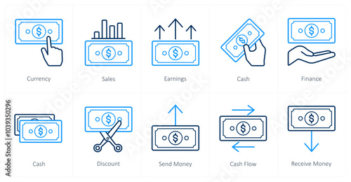 A set of 10 finance icons as currency, sales, earnings