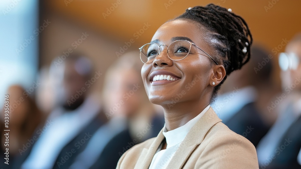 Businesswoman Smiling at Fashion Show Event Businesswoman Smiling at Fashion Show Event