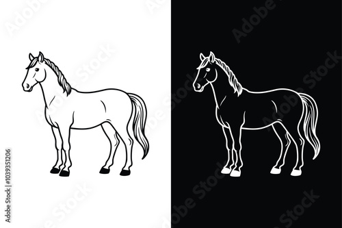 Minimalist Horse Line Icon. Black Stroke, Fully Editable