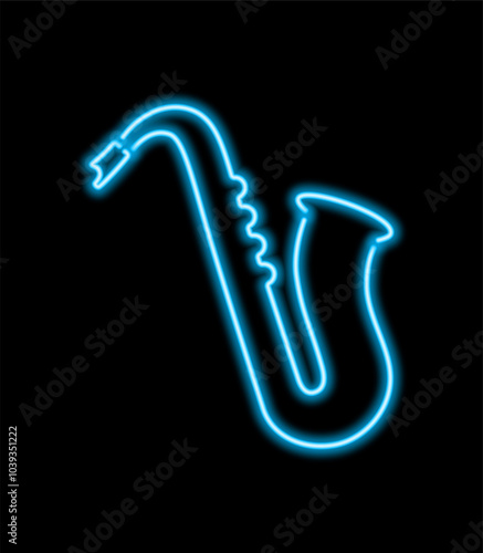 Photography Vibrant illustration featuring a neon saxophone, blue glowing icon