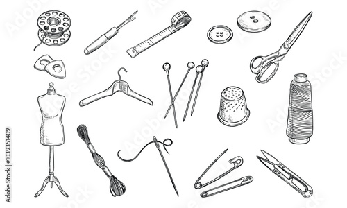 sewing equipment handdrawn collection