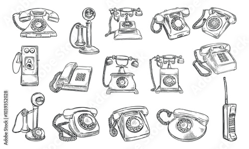 old telephone handdrawn collection