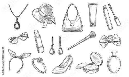 female accessories handdrawn collection
