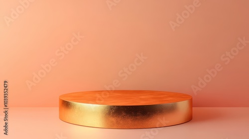 Floating gold podium on soft orange backdrop, ethereal glow, luxuryinspired minimalism, ideal for product displays in highend industries photo