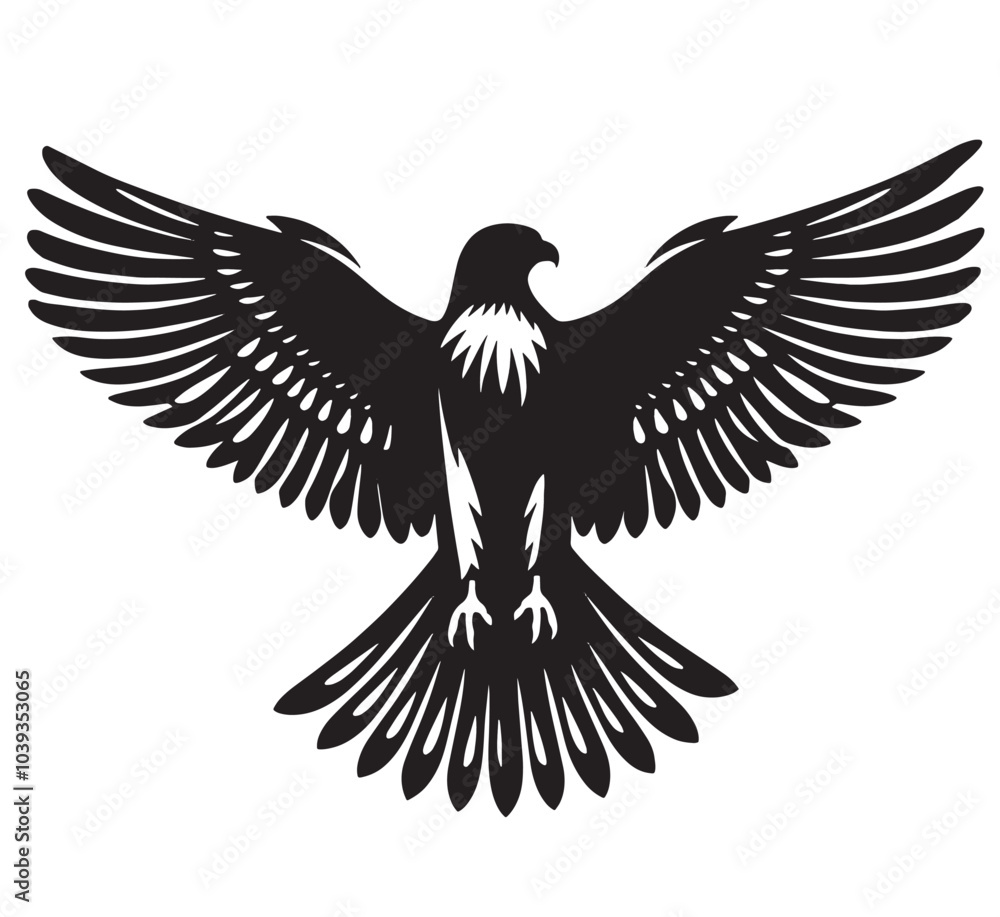 Obraz premium Black silhouette of an eagle with wings spread.