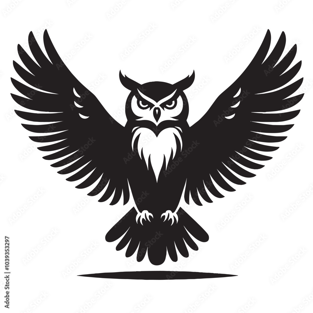Black silhouette of an owl spreading its wings. Black silhouette of an owl spreading its wings.