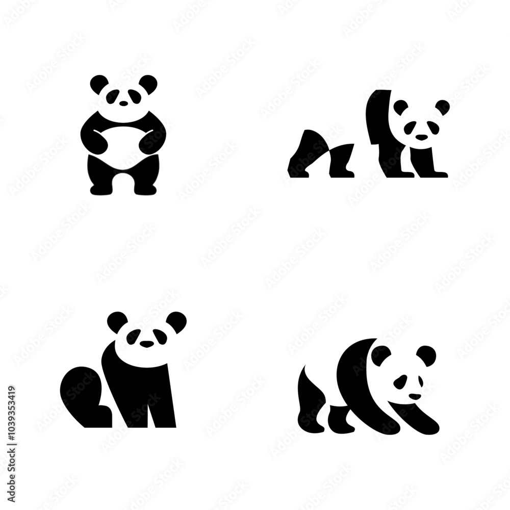Obraz premium Panda animal logo icon design illustration black white