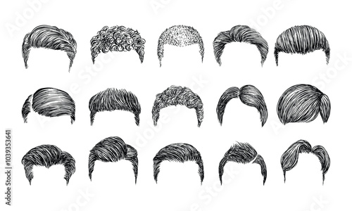 men hairstyle handdrawn collection