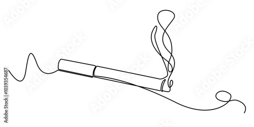 one continuous line drawing of cigarette with smoke.one line drawing of burning cigarette icon.single line vector illustration of cigarette.isolated white background