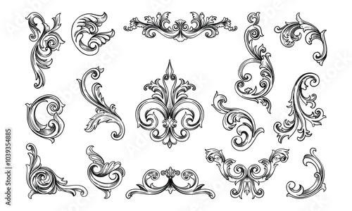 baroque frame borders handdrawn collection
