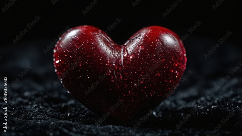Obraz premium Love, Heart, Stone, Ruby, Red, Background, Black, Shiny