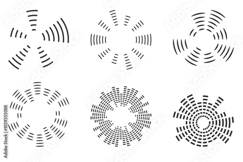 Sound circle music wave. Radial line equalizer. Abstract vector radio eq. Energy volume reverb. White and black techno matrix remix.