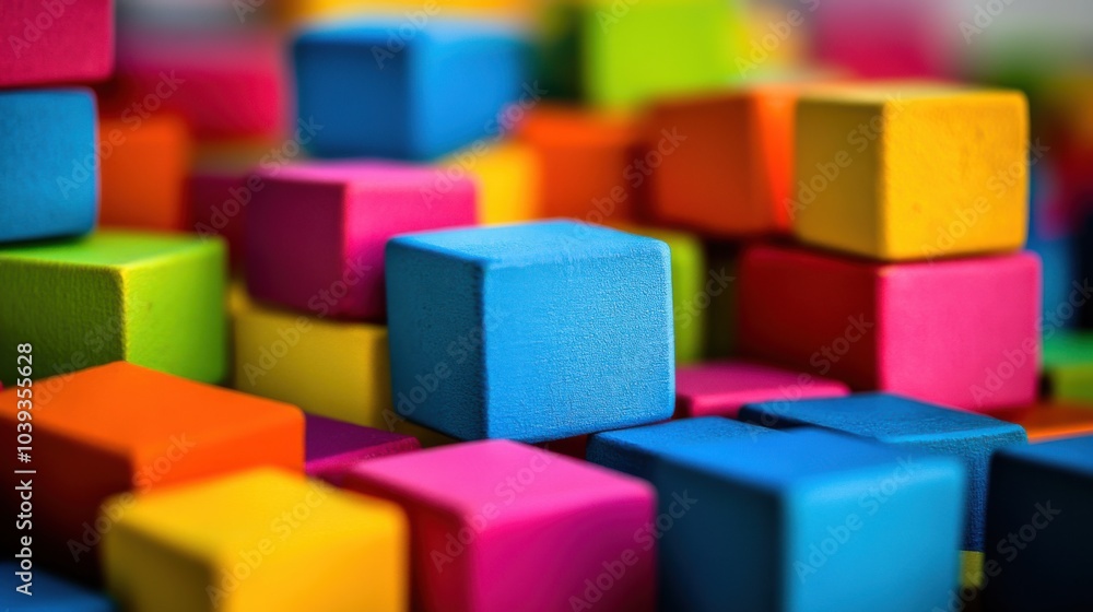 A creative construction site with colorful building blocks, Blocks arranged in imaginative structures, Playful construction style A creative construction site with colorful building blocks, Blocks arranged in imaginative structures, Playful construction style