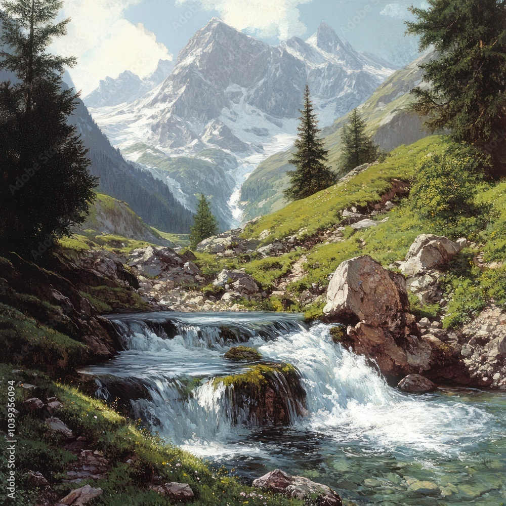 Landscape with crystal-clear mountain stream Landscape with crystal-clear mountain stream