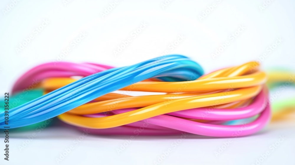 A colorful arrangement of twisted plastic wires in vibrant hues. A colorful arrangement of twisted plastic wires in vibrant hues.