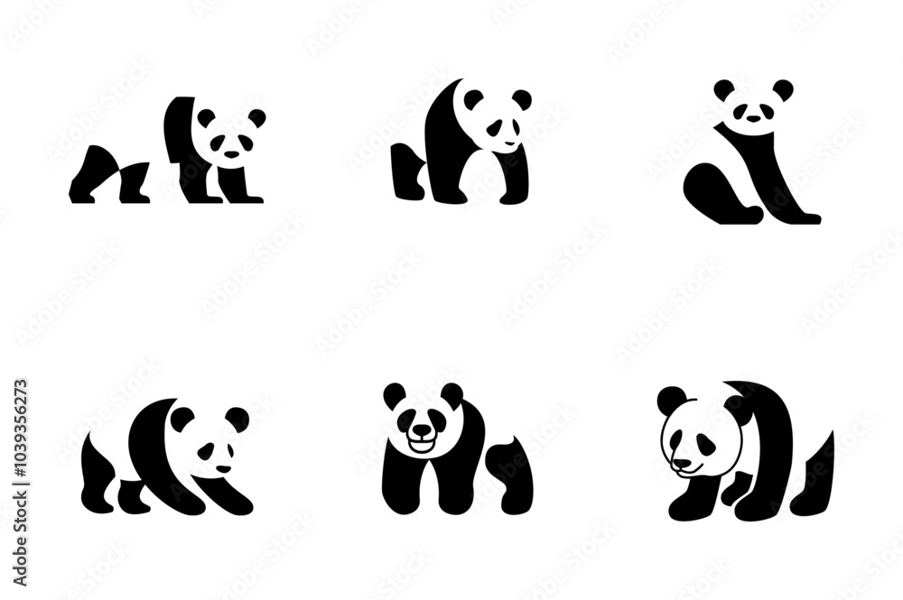 Obraz premium Panda animal logo icon design illustration black white