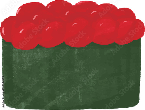 hand-drawn illustration of sushi with salmon roe