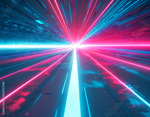 Vibrant laser beams surge through a futuristic tunnel in a magical light display