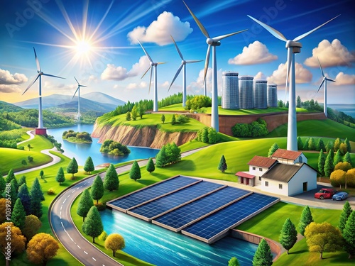 Renewable Energy 3D Graphic - Sustainable Technology Innovation