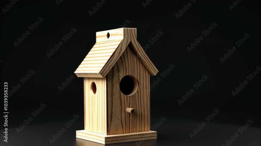Small Wooden Birdhouse on Black Background Small Wooden Birdhouse on Black Background