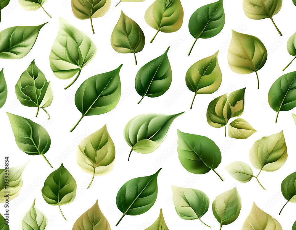 Obraz premium A vibrant collection of diverse green leaves arranged artistically on a white background