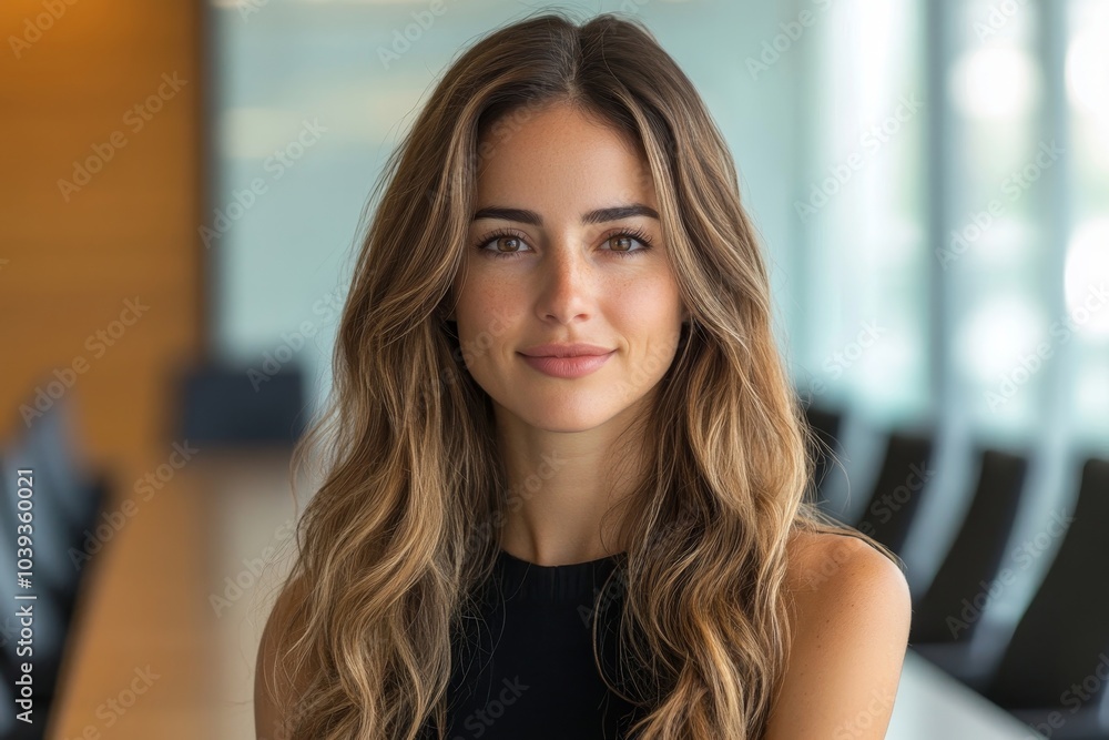 Modern businesswoman looking at the camera in a boardroom, Generative AI Modern businesswoman looking at the camera in a boardroom, Generative AI