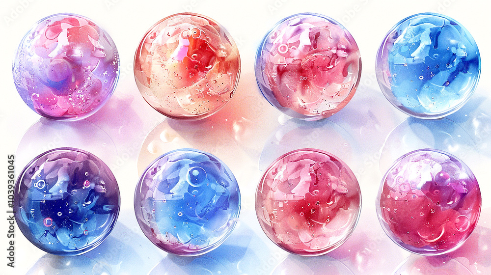 Fototapeta premium Colorful spheres of swirling hues create an enchanting arrangement on a soft backdrop