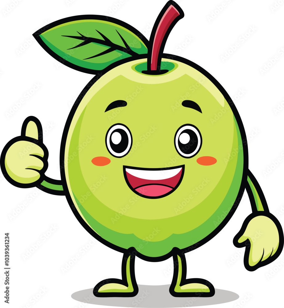 Happy Guava Mascot: A cheerful guava character gives a thumbs-up, radiating positivity and health. Perfect for branding, children's products, or healthy food campaigns. Happy Guava Mascot: A cheerful guava character gives a thumbs-up, radiating positivity and health. Perfect for branding, children's products, or healthy food campaigns.