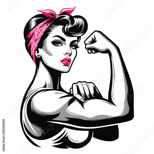 vintage-inspired confident woman flexing her bicep