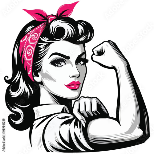 vintage-inspired confident woman flexing her bicep
