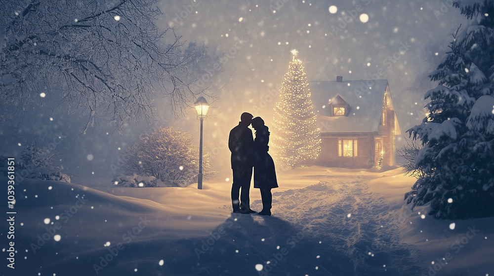 Christmas couple back view background wallpaper Christmas couple back view background wallpaper