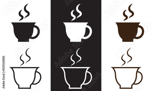 coffee mug icon. hot coffee or tea cup symbol with steam sign.  Vector illustration isolated on white and black background. EPs 10