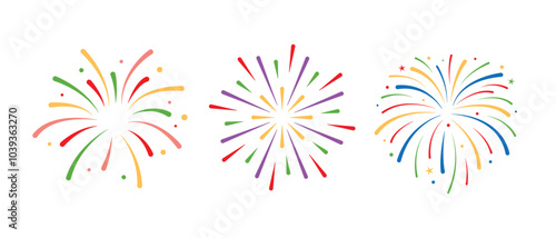 Colorful new year fireworks, Fireworks Celebration,  July fireworks, Explosion Firework, Design Elements, decorations art vector illustration	