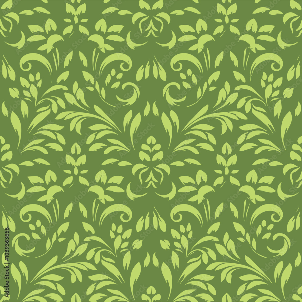 Green Floral Vector Pattern Seamless Leaf and Flower Design Green Floral Vector Pattern Seamless Leaf and Flower Design
