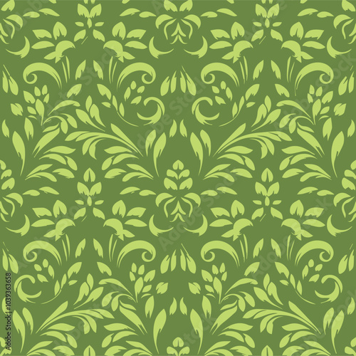 Green Floral Vector Pattern Seamless Leaf and Flower Design