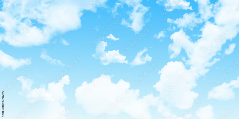 Bright blue sky with fluffy white clouds on a sunny day Bright blue sky with fluffy white clouds on a sunny day