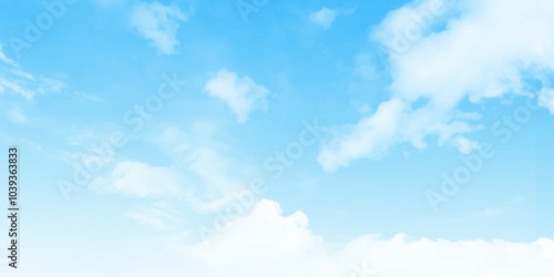 Clouds on the blue sky. Cloudscape at day time. Blue sky with fluffy clouds. Vector design