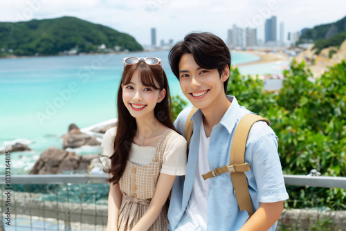 夏の旅行を楽しむカップル