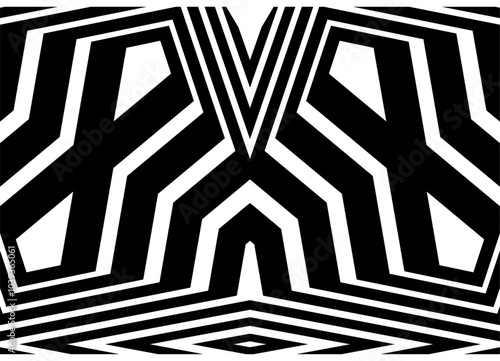 Symmetrical black striped pattern of black broken lines on a white background. vector design element. Fashionable vector background. Textile, interior decor, wall art
