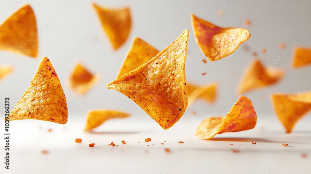 A stack of potato chips falls through the air A stack of potato chips falls through the air