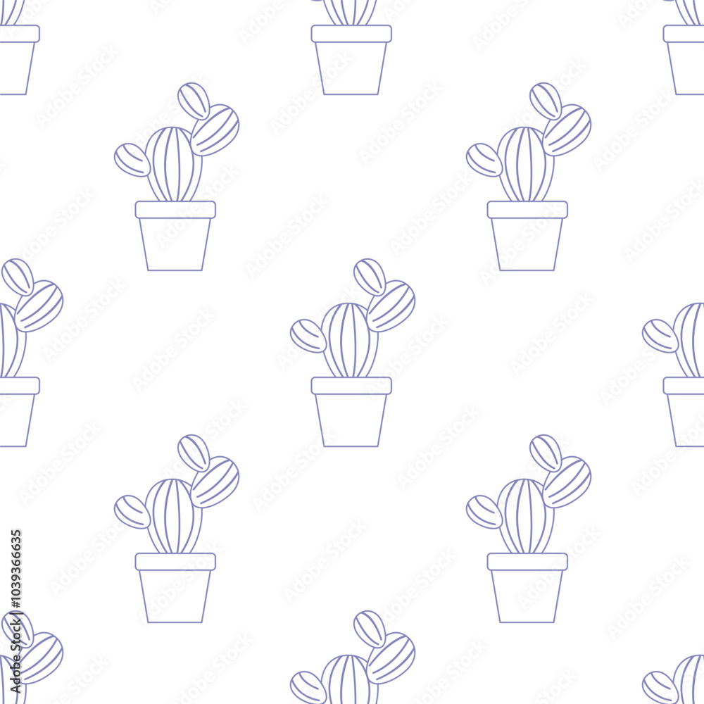 Seamless pattern with cactus to pot, endless botanical texture