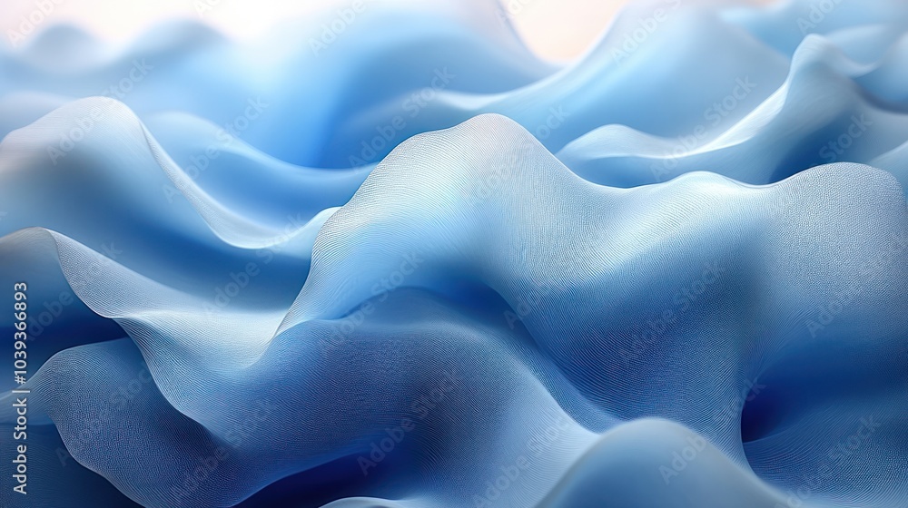 Obraz premium Soft, flowing blue fabric resembling gentle waves or clouds.